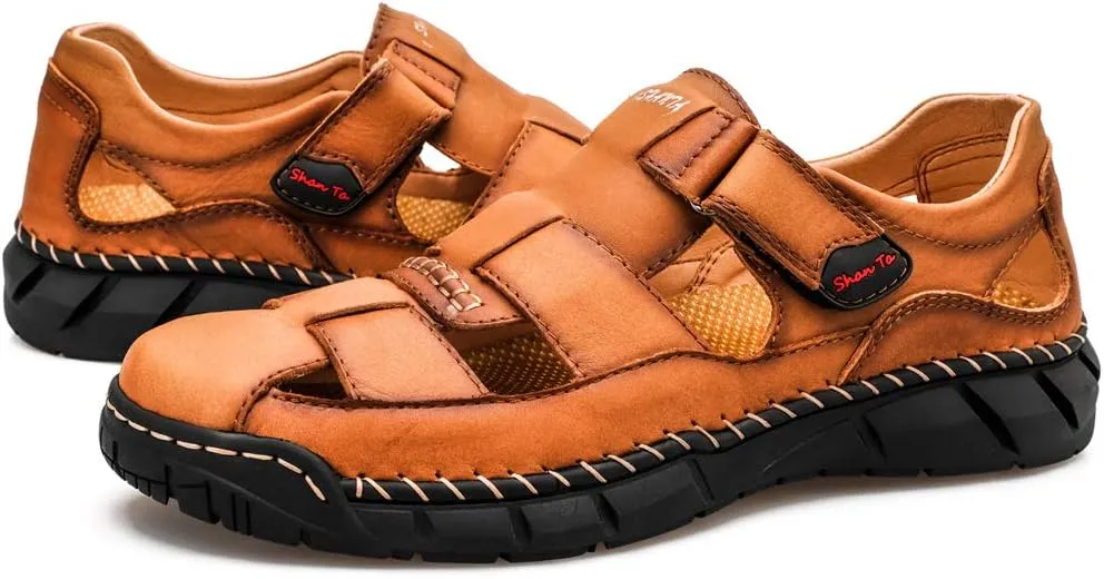 Honeystore Men's Closed-toe Hollow Sandals Plus Size Leather Shoes Casual