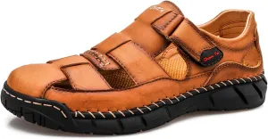 Honeystore Men's Closed-toe Hollow Sandals Plus Size Leather Shoes Casual