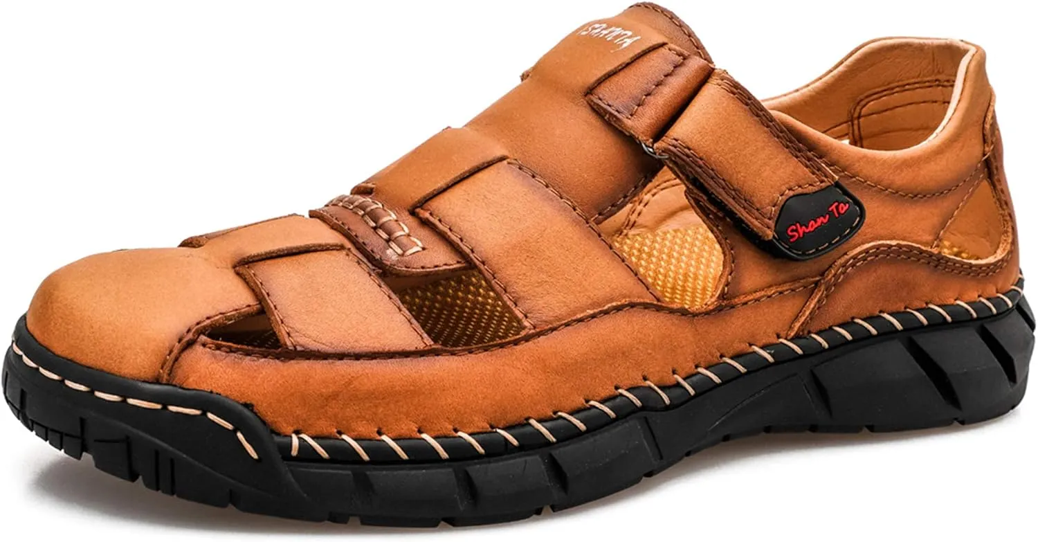 Honeystore Men's Closed-toe Hollow Sandals Plus Size Leather Shoes Casual