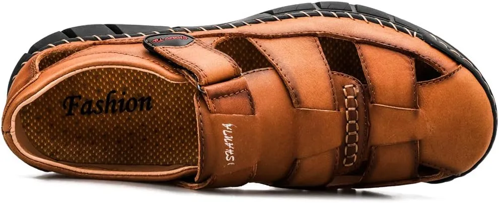 Honeystore Men's Closed-toe Hollow Sandals Plus Size Leather Shoes Casual