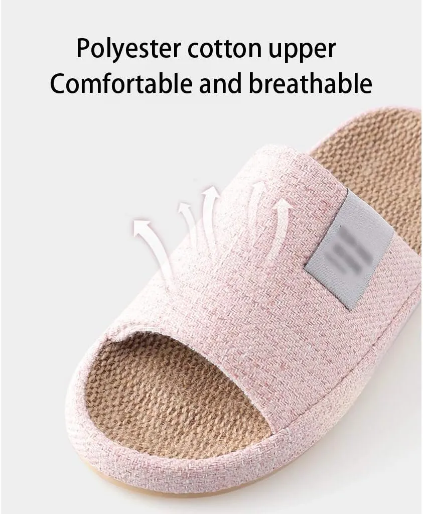 House Cotton Linen Slippers For Women Men, Mens Slippers Open Toe Memory Foam Breathable Indoor Outdoor Non-slip Shoes Lightweight Ladies Sandals