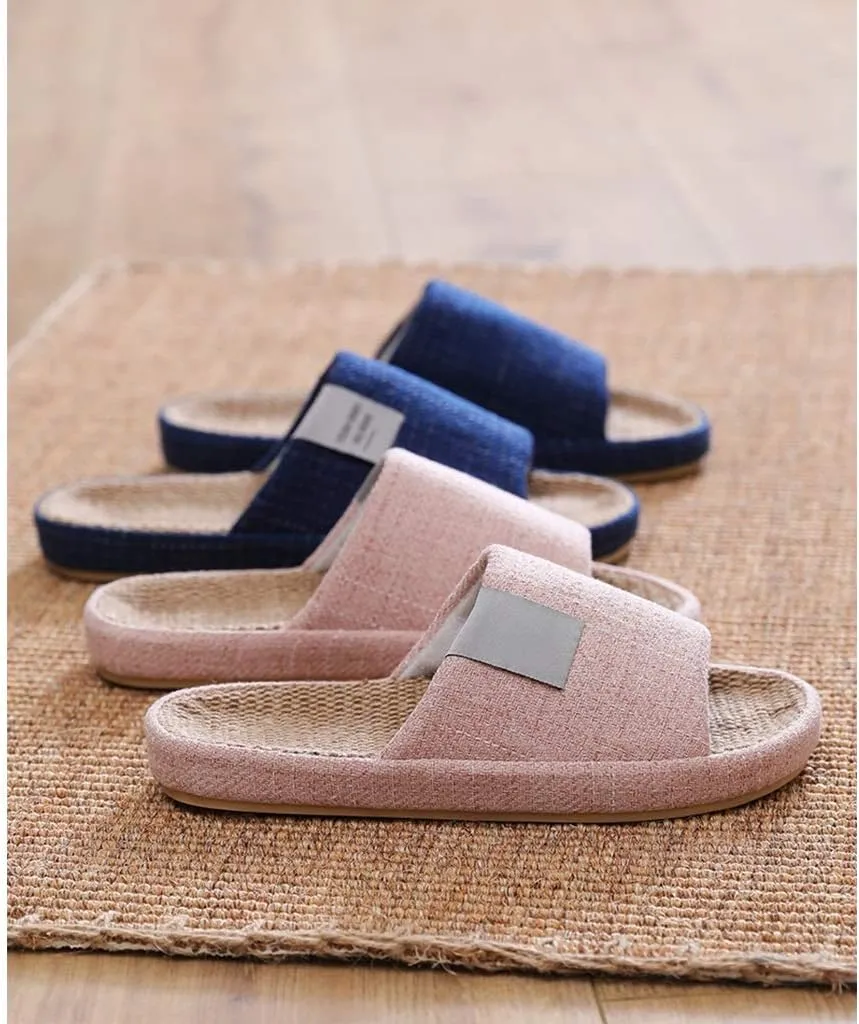 House Cotton Linen Slippers For Women Men, Mens Slippers Open Toe Memory Foam Breathable Indoor Outdoor Non-slip Shoes Lightweight Ladies Sandals