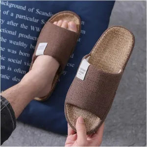 House Cotton Linen Slippers For Women Men, Mens Slippers Open Toe Memory Foam Breathable Indoor Outdoor Non-slip Shoes Lightweight Ladies Sandals