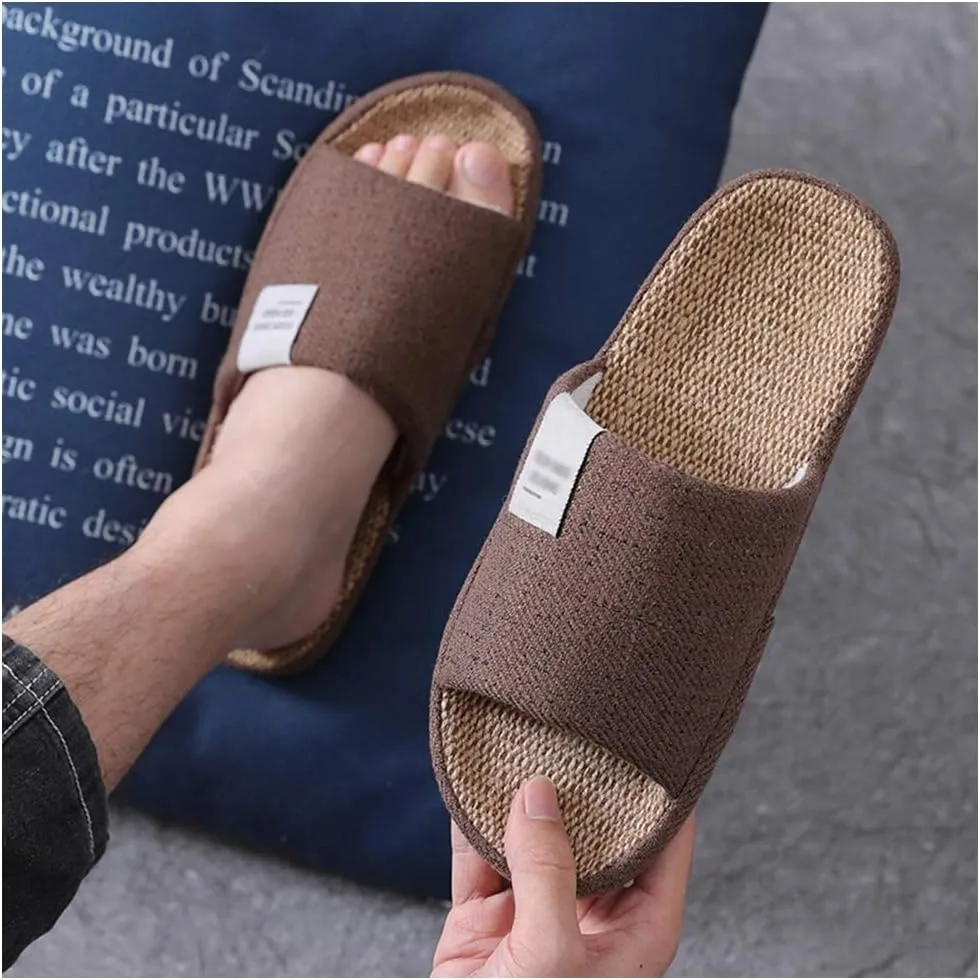 House Cotton Linen Slippers For Women Men, Mens Slippers Open Toe Memory Foam Breathable Indoor Outdoor Non-slip Shoes Lightweight Ladies Sandals
