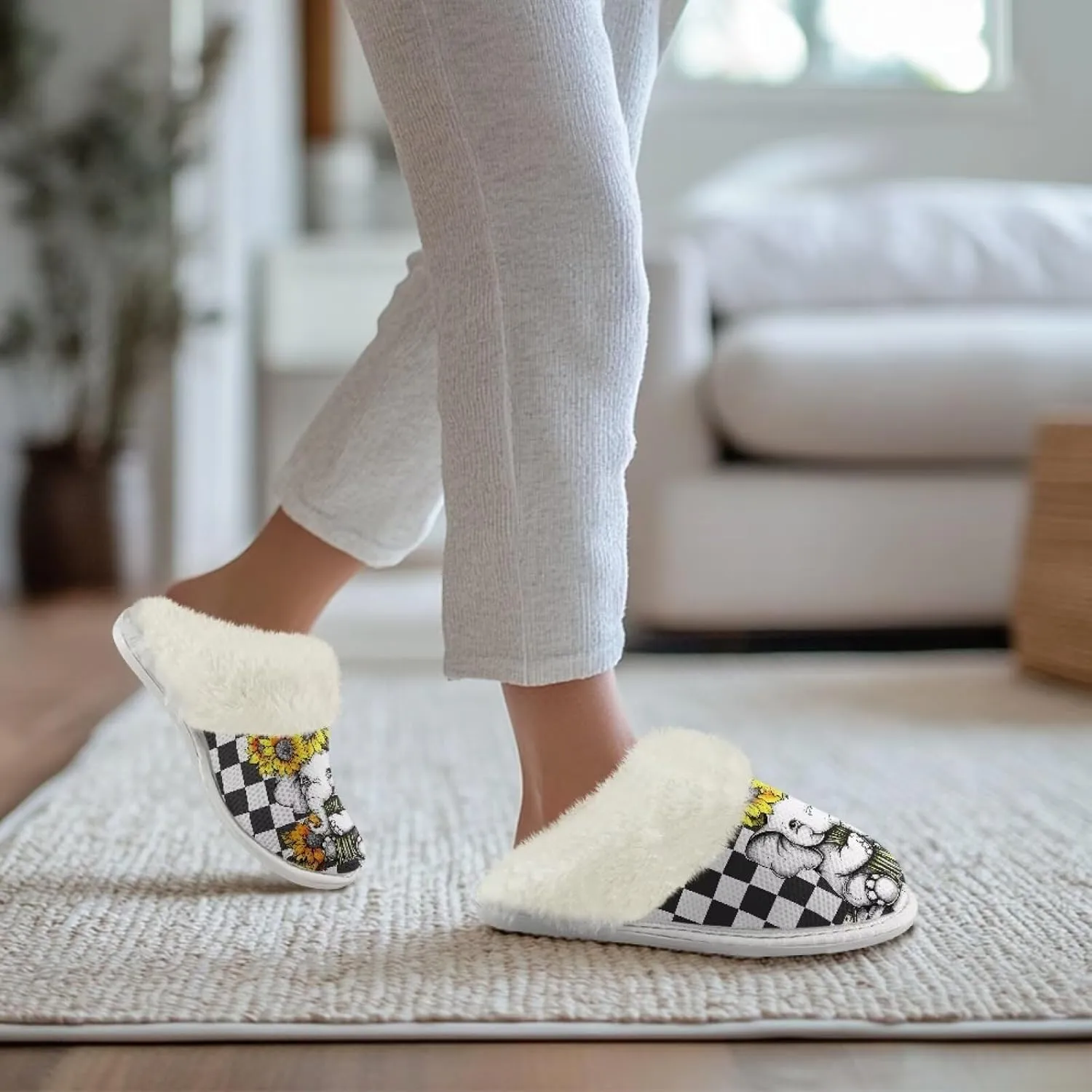 House Slippers for Men Women Winter Warm Slip On Fuzzy Slipper Unisex Indoor Soft Plush Closed Toe Home Shoes Flats Non Skid Rubber Sole for Spa Bath