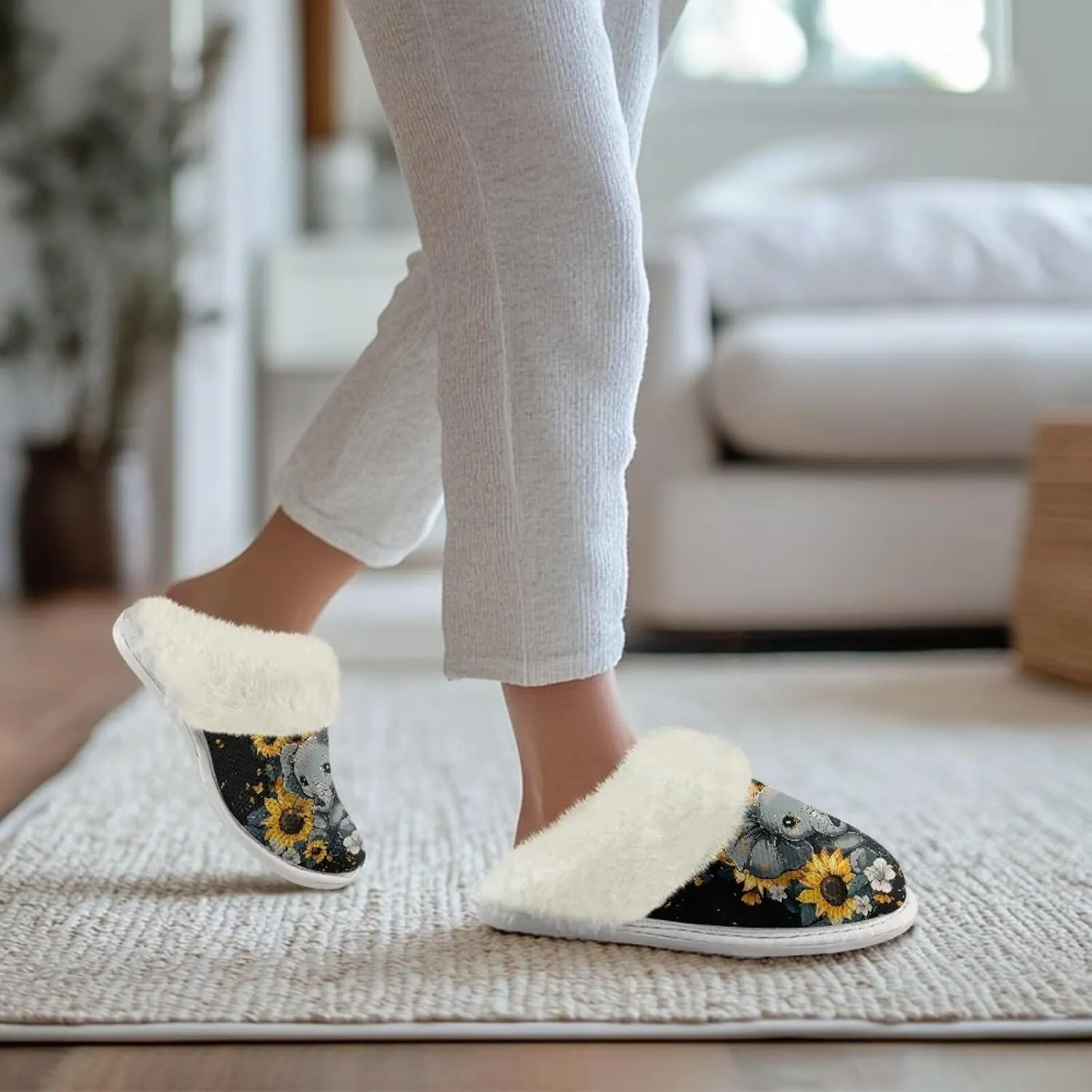 House Slippers for Men Women Winter Warm Slip On Fuzzy Slipper Unisex Indoor Soft Plush Closed Toe Home Shoes Flats Non Skid Rubber Sole for Spa Bath
