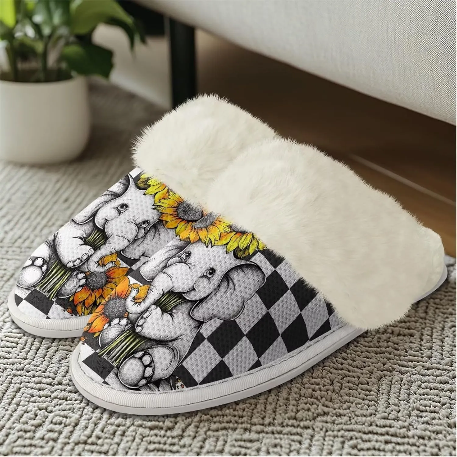 House Slippers for Men Women Winter Warm Slip On Fuzzy Slipper Unisex Indoor Soft Plush Closed Toe Home Shoes Flats Non Skid Rubber Sole for Spa Bath