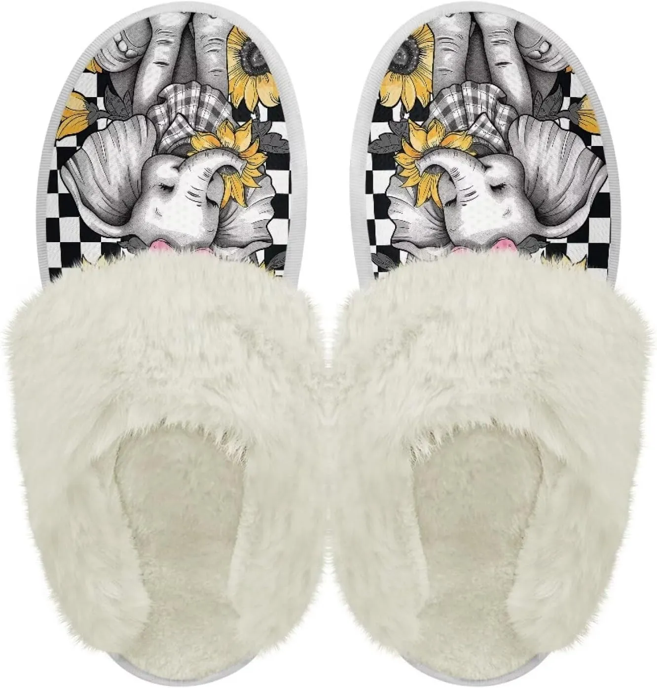 House Slippers for Men Women Winter Warm Slip On Fuzzy Slipper Unisex Indoor Soft Plush Closed Toe Home Shoes Flats Non Skid Rubber Sole for Spa Bath