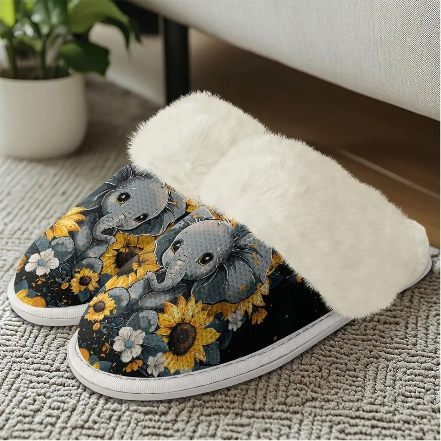House Slippers for Men Women Winter Warm Slip On Fuzzy Slipper Unisex Indoor Soft Plush Closed Toe Home Shoes Flats Non Skid Rubber Sole for Spa Bath