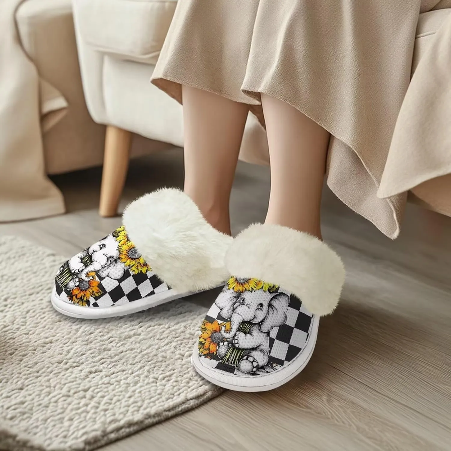 House Slippers for Men Women Winter Warm Slip On Fuzzy Slipper Unisex Indoor Soft Plush Closed Toe Home Shoes Flats Non Skid Rubber Sole for Spa Bath