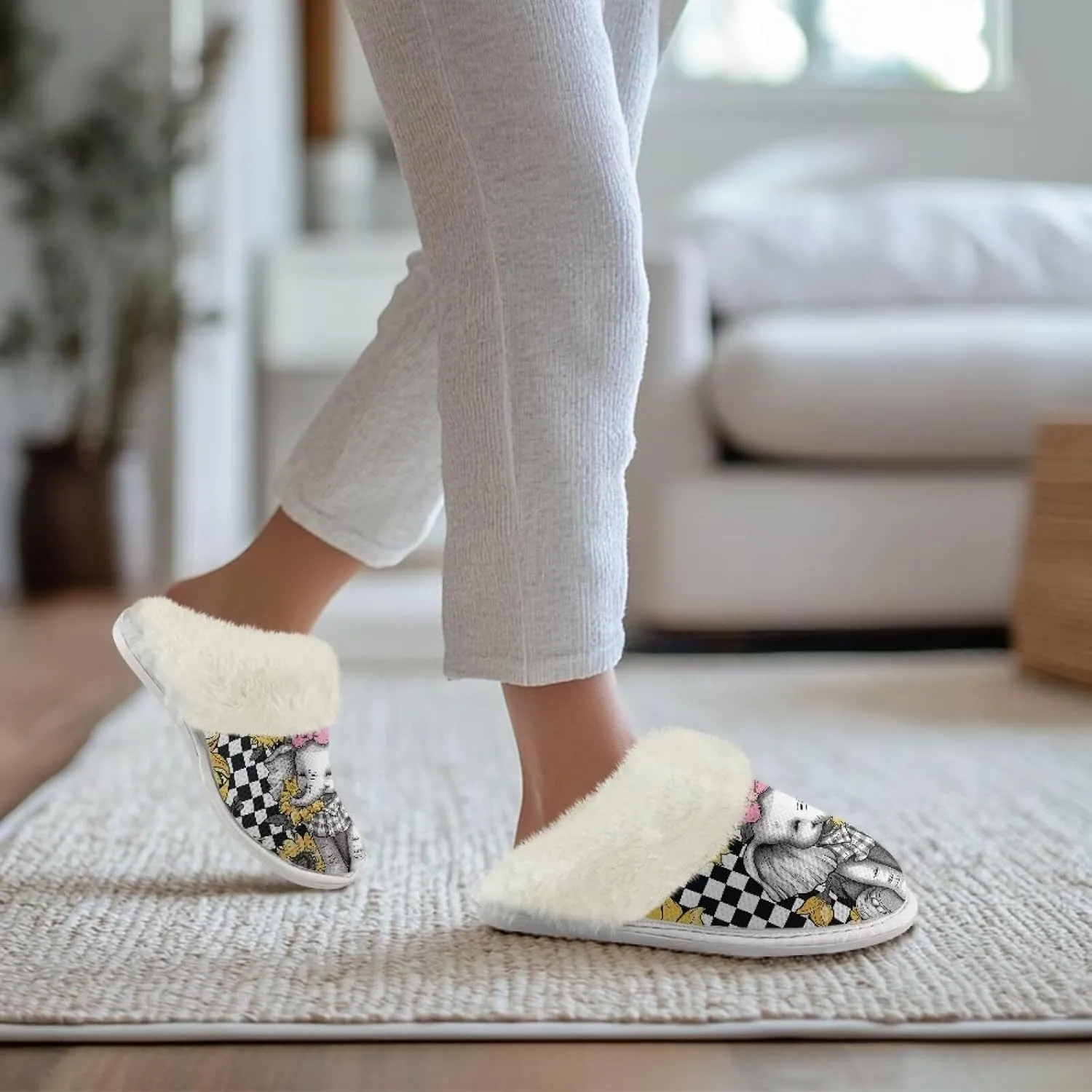 House Slippers for Men Women Winter Warm Slip On Fuzzy Slipper Unisex Indoor Soft Plush Closed Toe Home Shoes Flats Non Skid Rubber Sole for Spa Bath