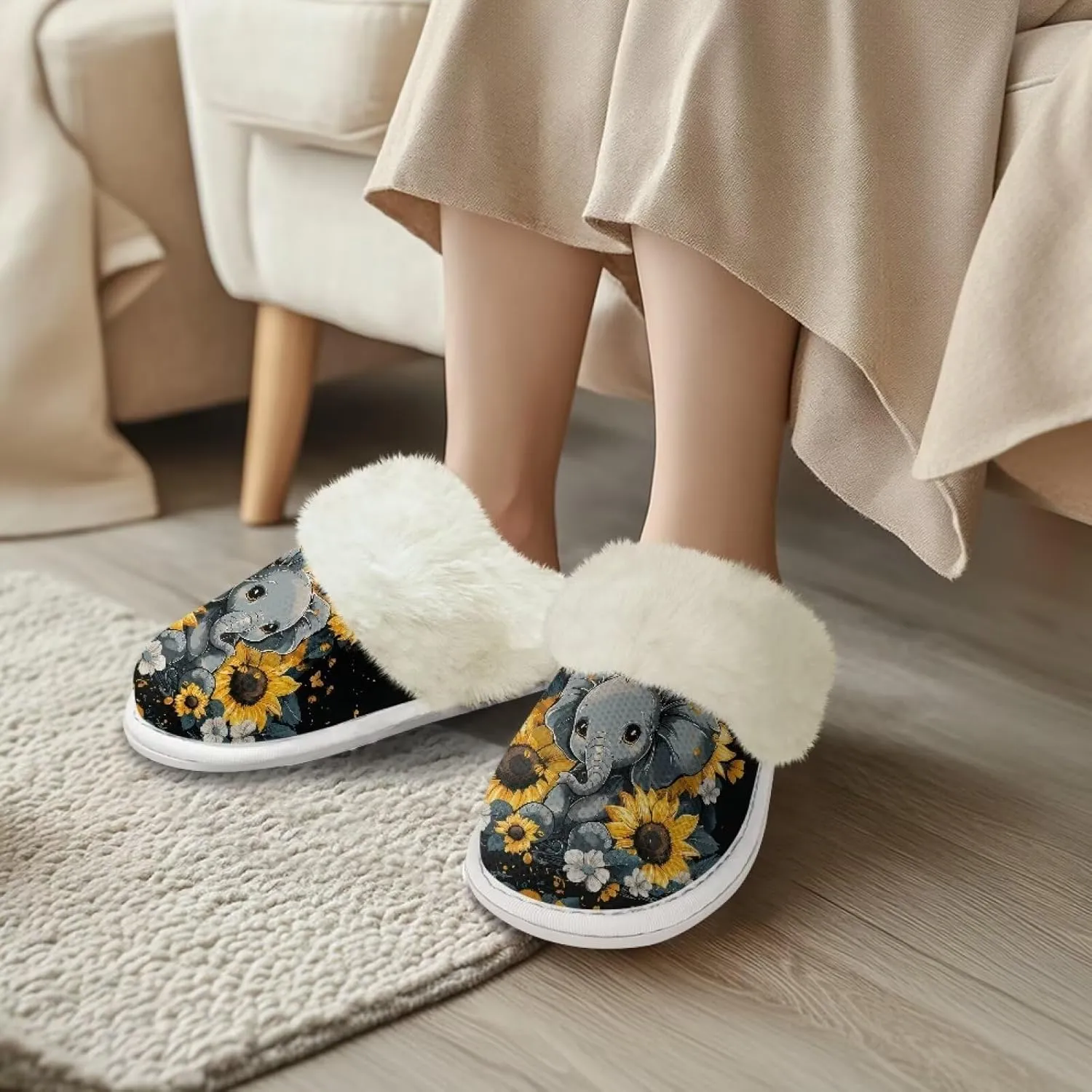 House Slippers for Men Women Winter Warm Slip On Fuzzy Slipper Unisex Indoor Soft Plush Closed Toe Home Shoes Flats Non Skid Rubber Sole for Spa Bath