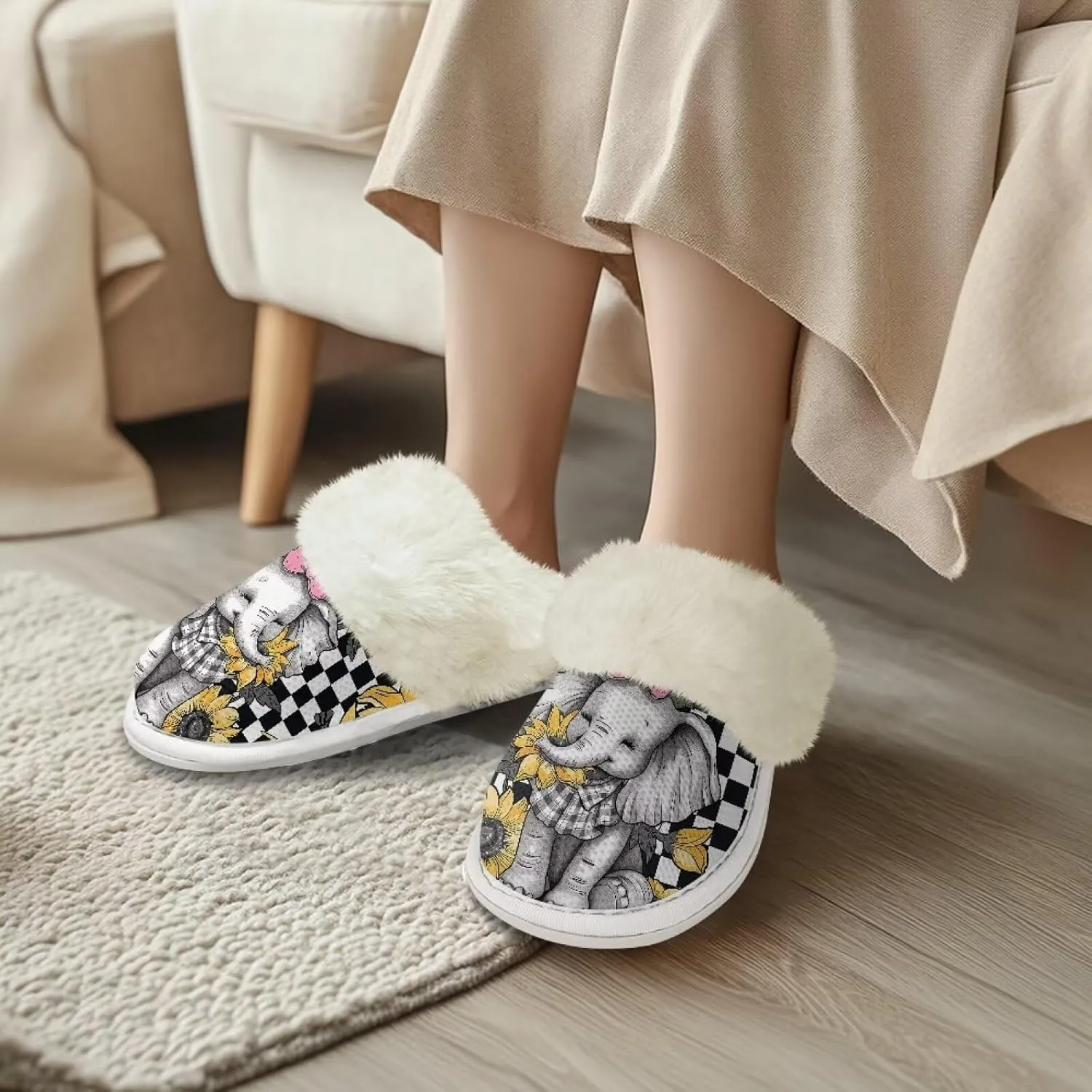 House Slippers for Men Women Winter Warm Slip On Fuzzy Slipper Unisex Indoor Soft Plush Closed Toe Home Shoes Flats Non Skid Rubber Sole for Spa Bath
