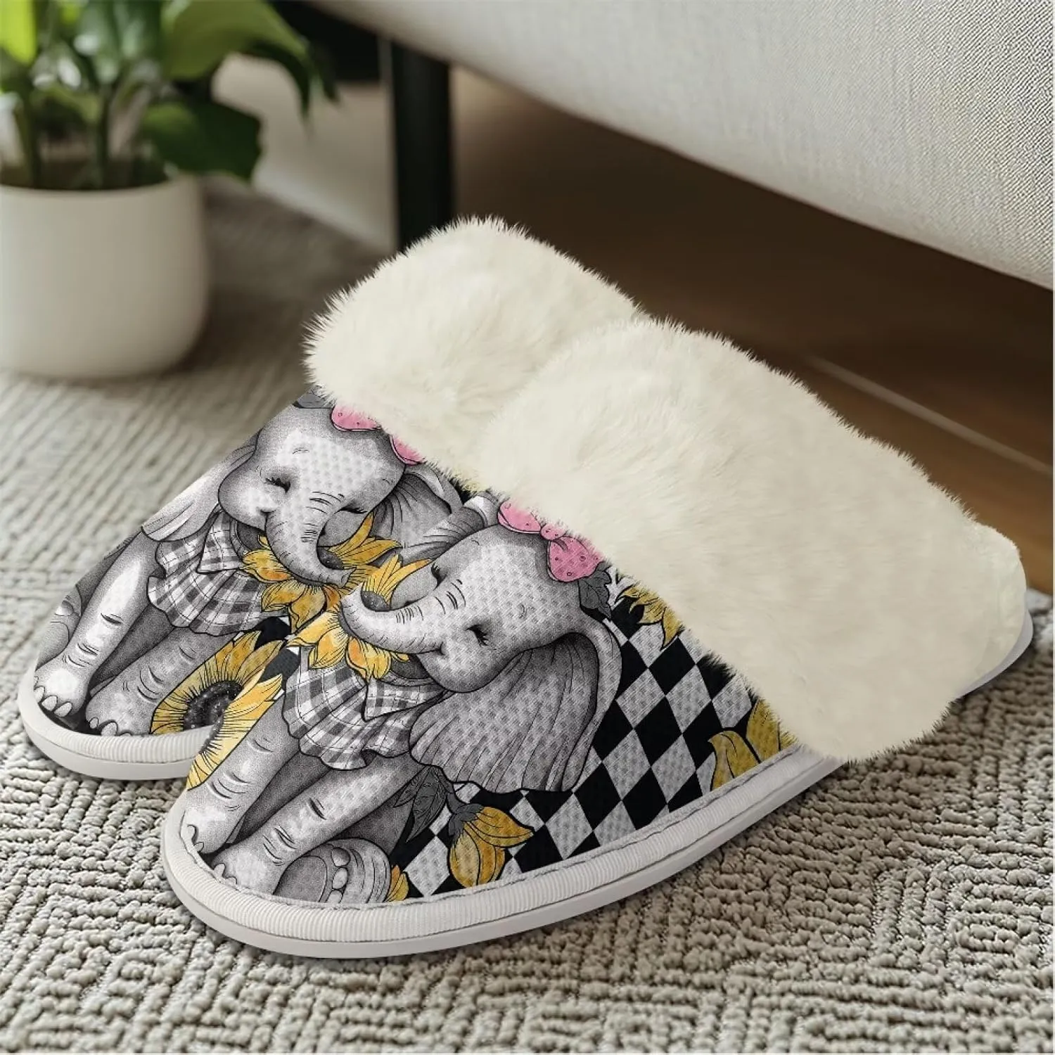 House Slippers for Men Women Winter Warm Slip On Fuzzy Slipper Unisex Indoor Soft Plush Closed Toe Home Shoes Flats Non Skid Rubber Sole for Spa Bath