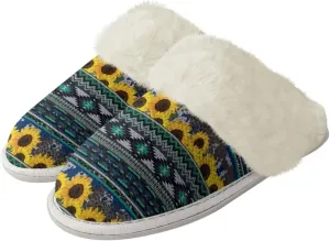 Howilath Western Aztec Fuzzy Slippers Women Warm House Shoes with Anti-Skid Sole Plush Slippers