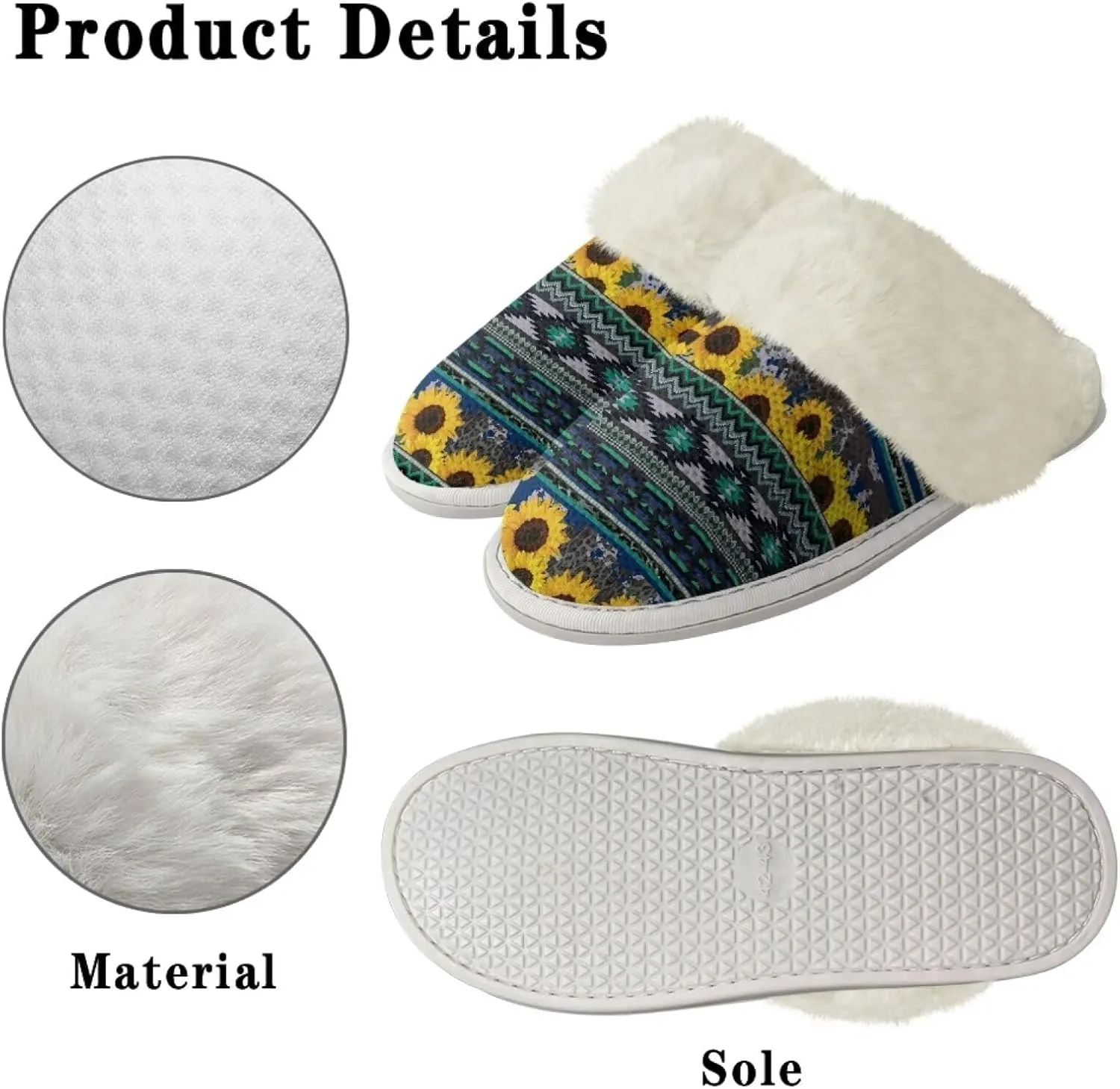 Howilath Western Aztec Fuzzy Slippers Women Warm House Shoes with Anti-Skid Sole Plush Slippers