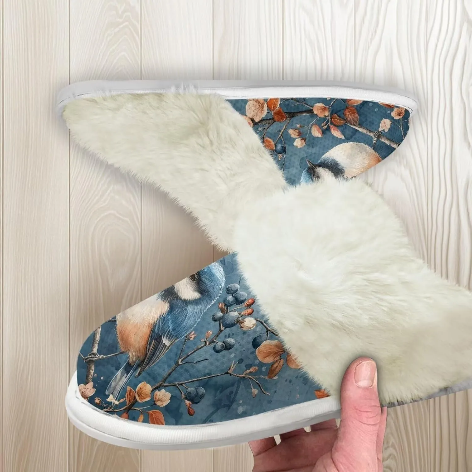 Hummingbird Birds Print Fuzzy Slippers for Women Warm House Home Slippers Slip-On Bedroom Shoes