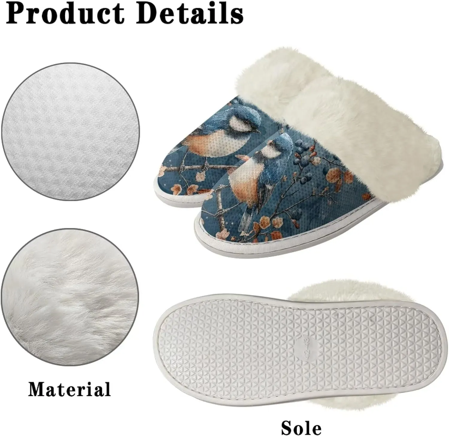 Hummingbird Birds Print Fuzzy Slippers for Women Warm House Home Slippers Slip-On Bedroom Shoes