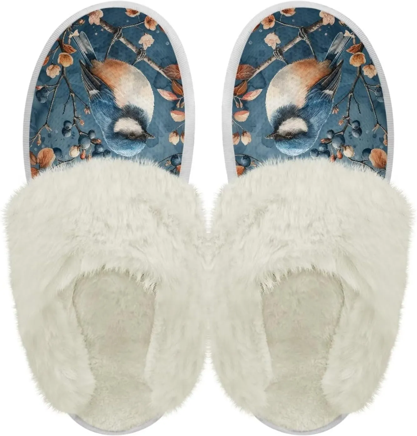 Hummingbird Birds Print Fuzzy Slippers for Women Warm House Home Slippers Slip-On Bedroom Shoes