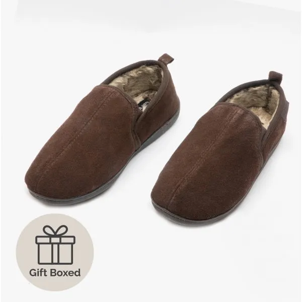 Hush Puppies ARNOLD Mens Suede Full Slippers Brown