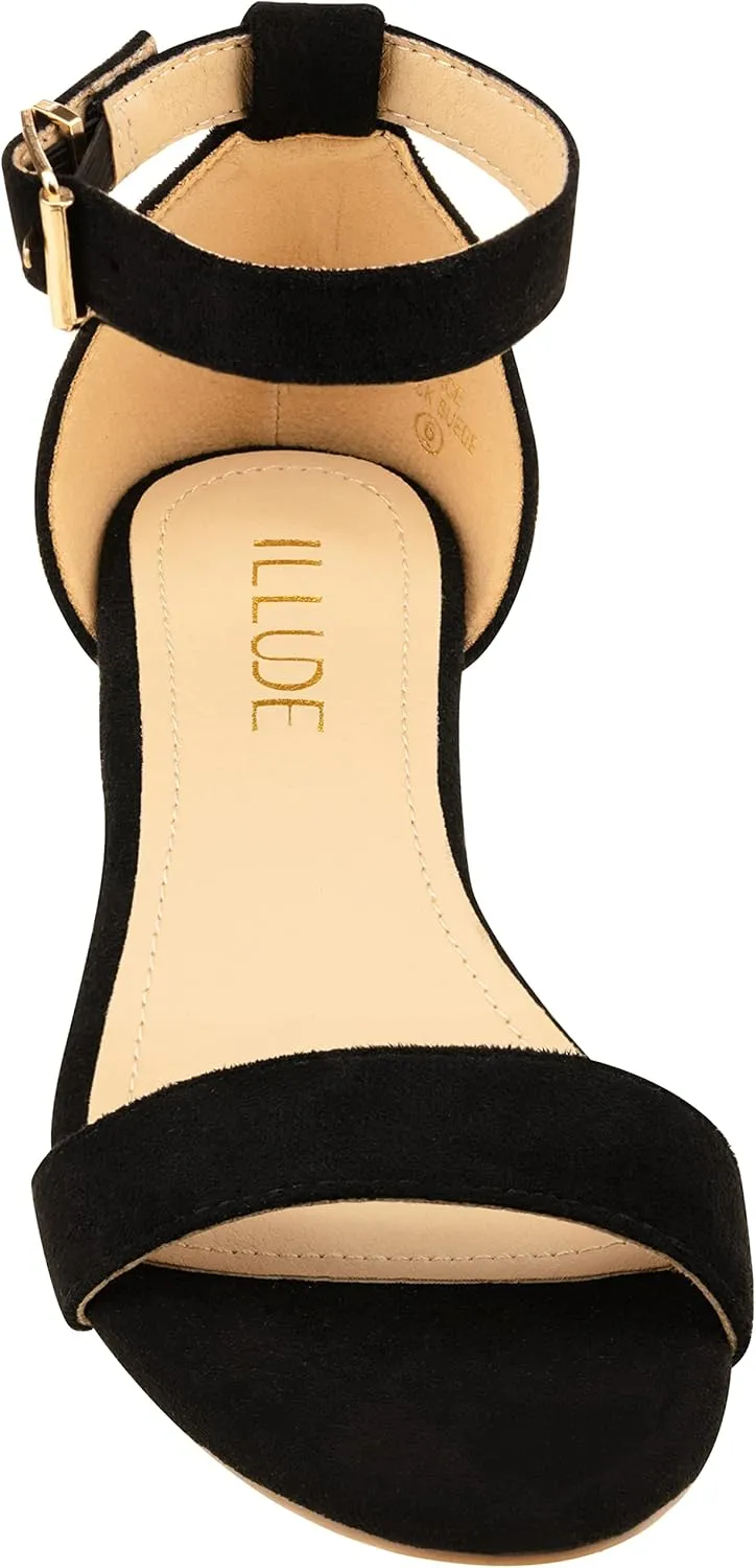 ILLUDE Women's Open Toe Ankle Strap Low Wedge Sandal Comfortable Platform Heeled Sandals