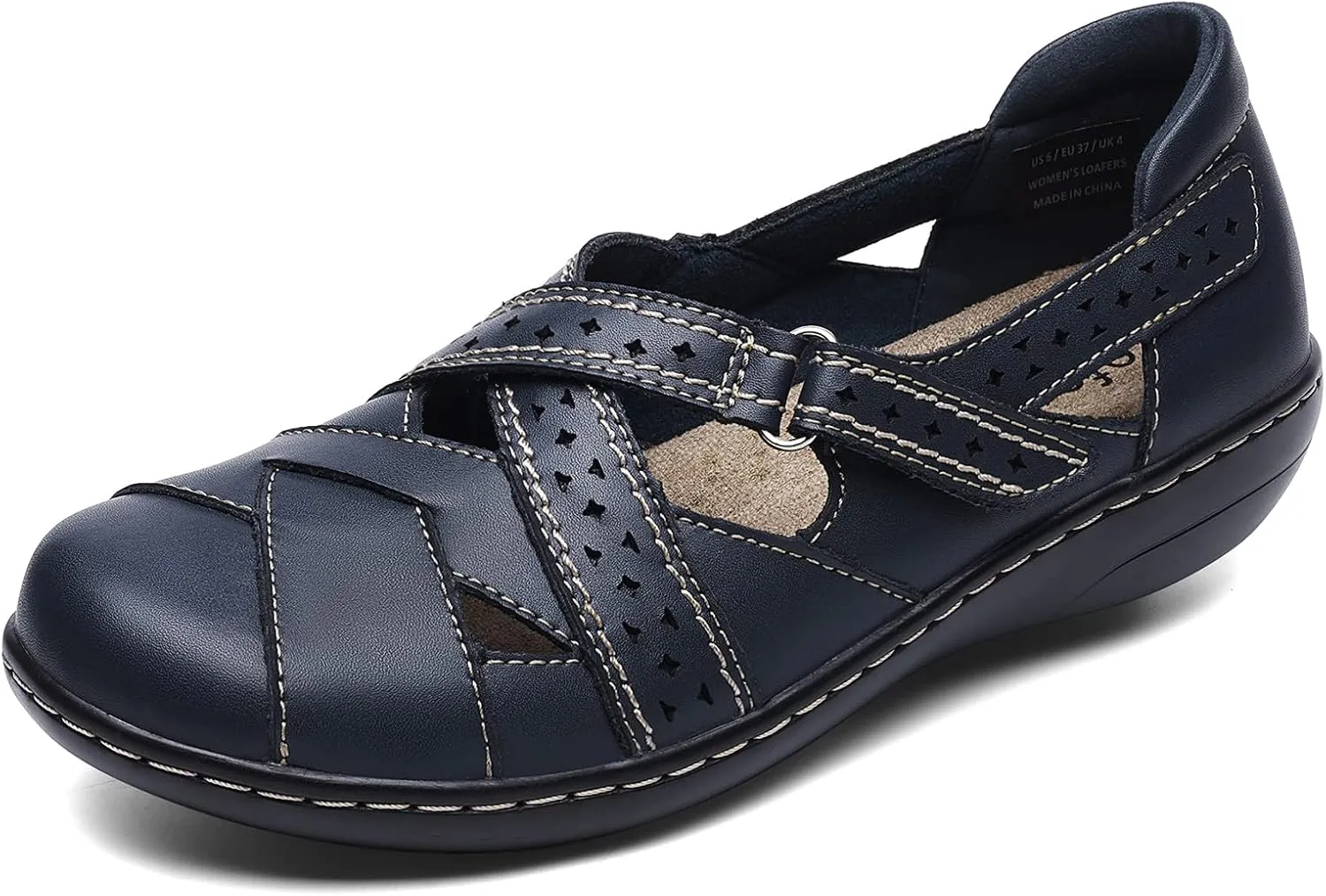 Irrefour Women's Classic Genuine Leather Casual Loafer Cute Slip-On Fashion Closed Toe Flat Sandal Comfy Work Sandal Everyday Walking Shoe