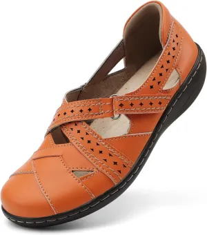 Irrefour Women's Classic Genuine Leather Casual Loafer Cute Slip-On Fashion Closed Toe Flat Sandal Comfy Work Sandal Everyday Walking Shoe