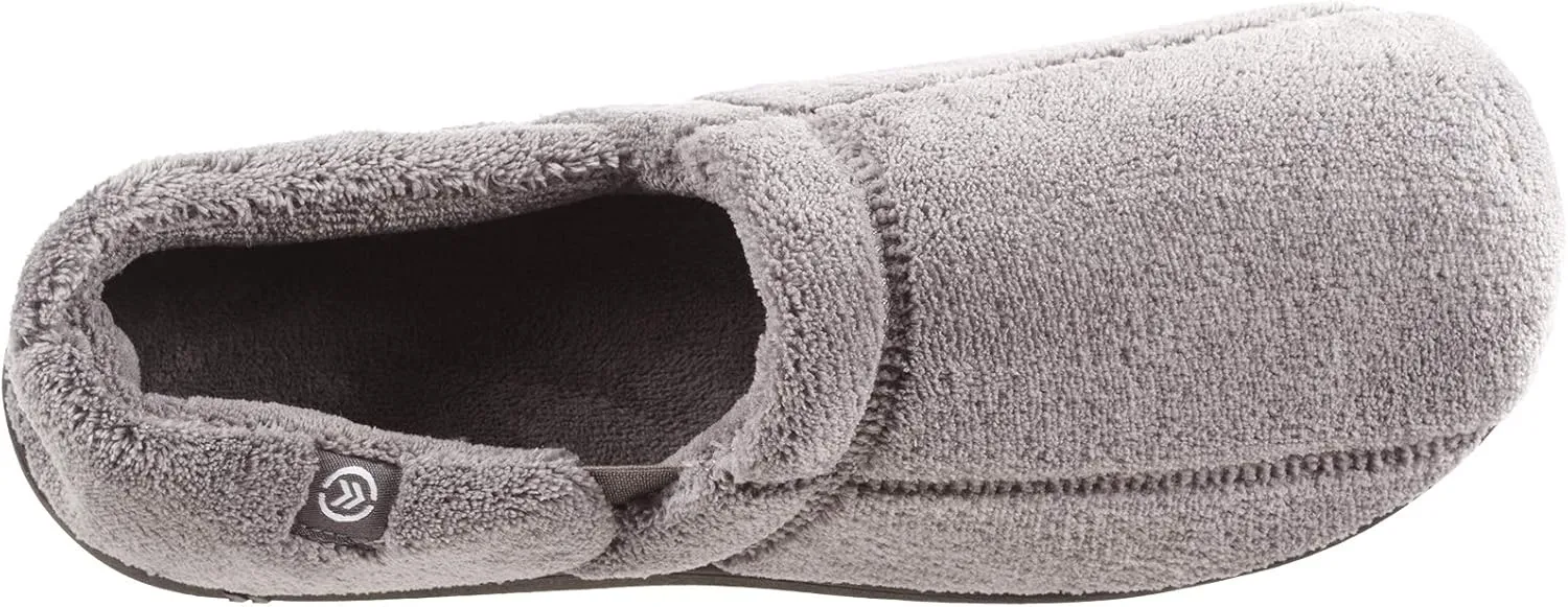 Isotoner Men's Microterry Moccasin Slipper with Memory Foam, Heel Cushion and Versatile Sole