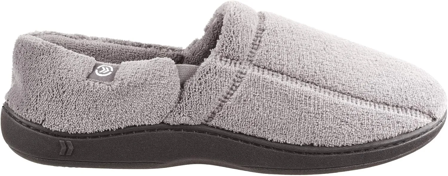 Isotoner Men's Microterry Moccasin Slipper with Memory Foam, Heel Cushion and Versatile Sole