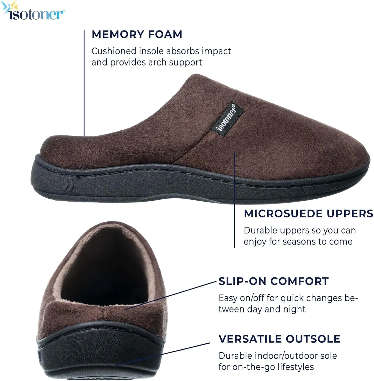 isotoner Men's Open Back Slipper with Memory Foam and Indoor/Outdoor Sole