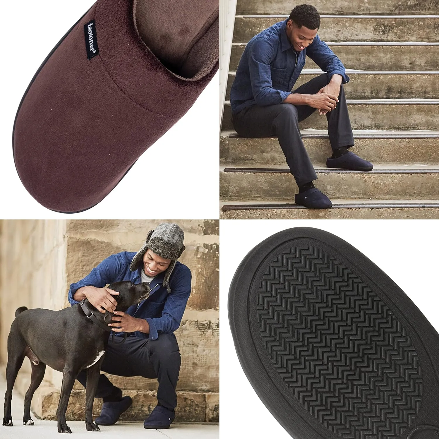 isotoner Men's Open Back Slipper with Memory Foam and Indoor/Outdoor Sole