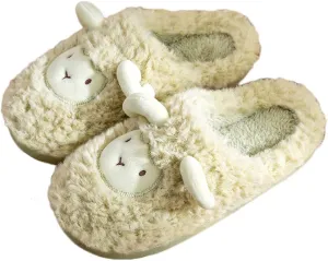JadeRich Women's Cute Animal Slippers Winter Warm Fuzzy Plush House Slipper Cartoon Sheep Indoor Shoes