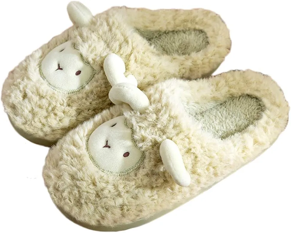 JadeRich Women's Cute Animal Slippers Winter Warm Fuzzy Plush House Slipper Cartoon Sheep Indoor Shoes
