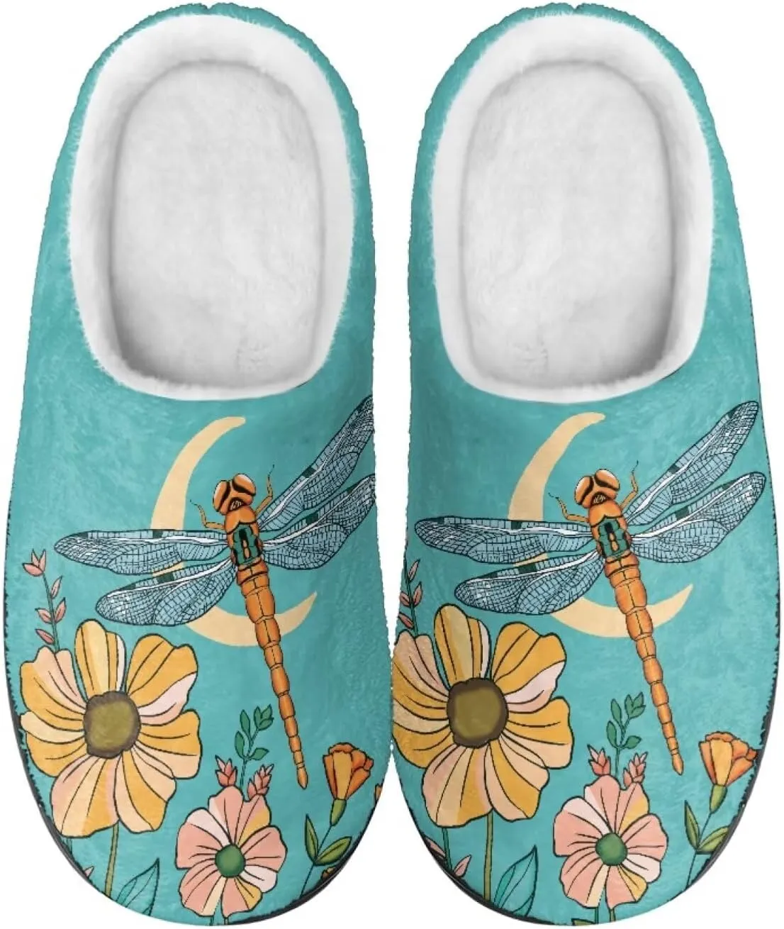Jeiento Dragonfly Slippers for Women Warm Closed Toe Slipper Winter House Shoes Fuzzy Slippers