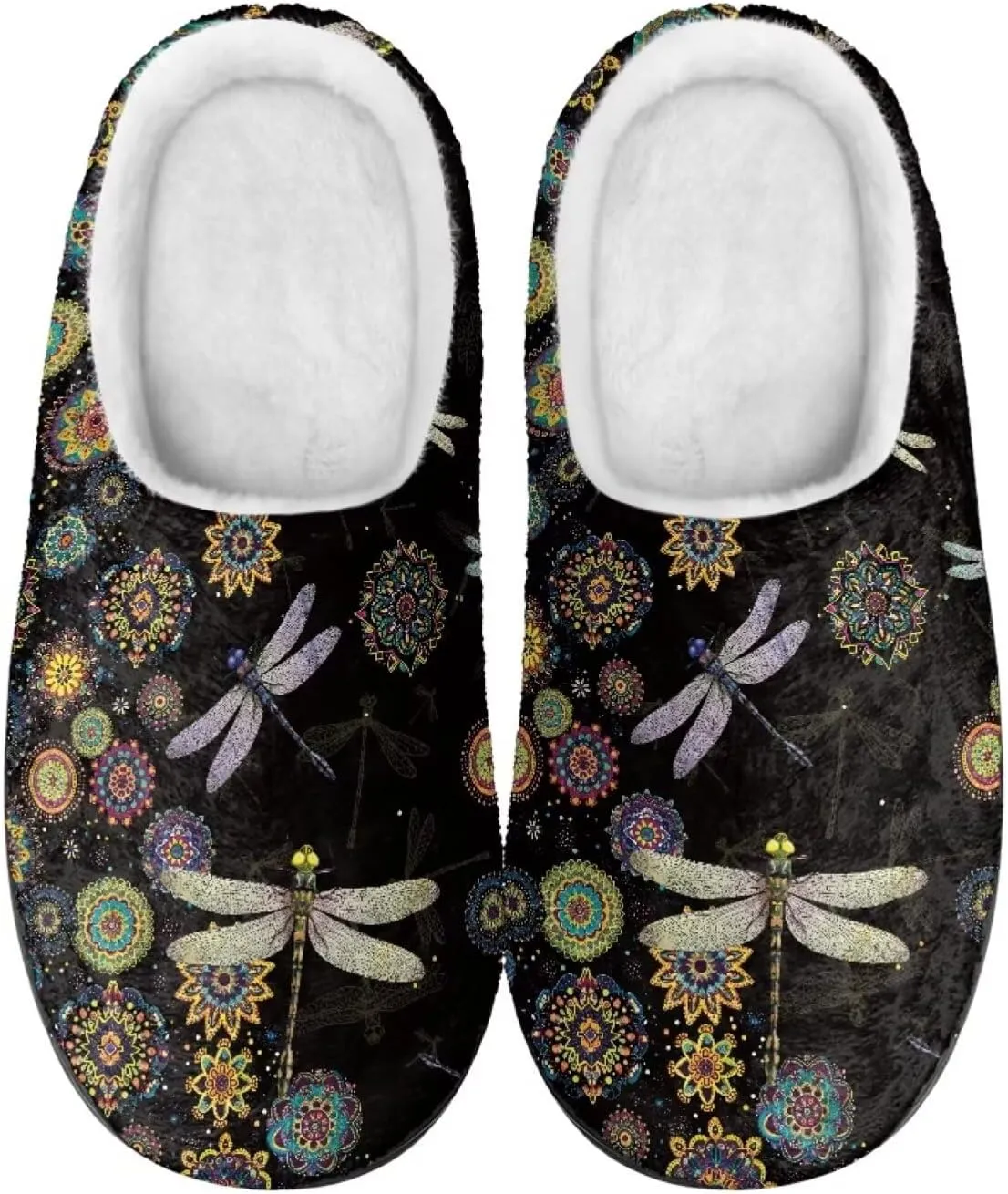 Jeiento Dragonfly Slippers for Women Warm Closed Toe Slipper Winter House Shoes Fuzzy Slippers