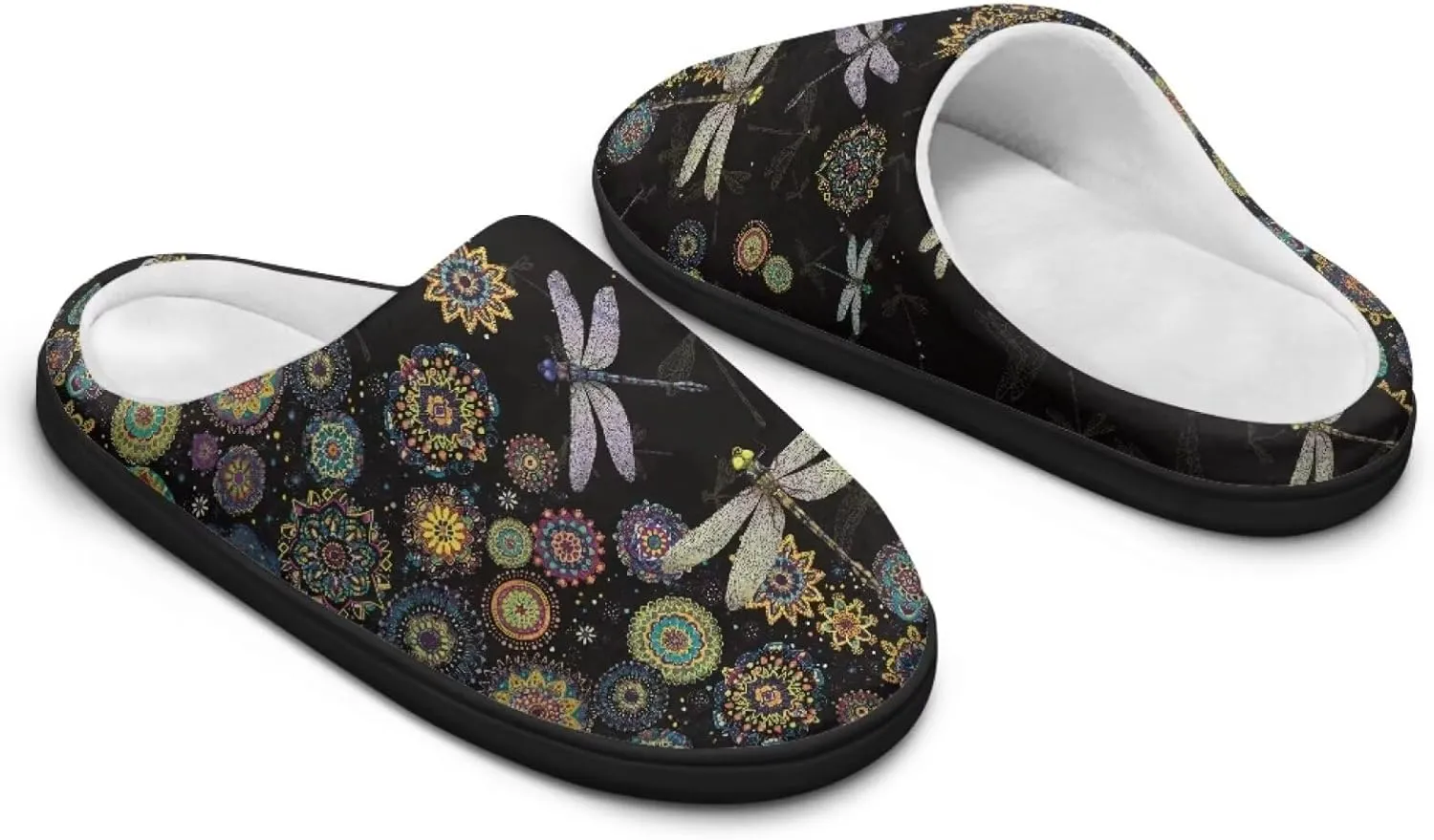 Jeiento Dragonfly Slippers for Women Warm Closed Toe Slipper Winter House Shoes Fuzzy Slippers