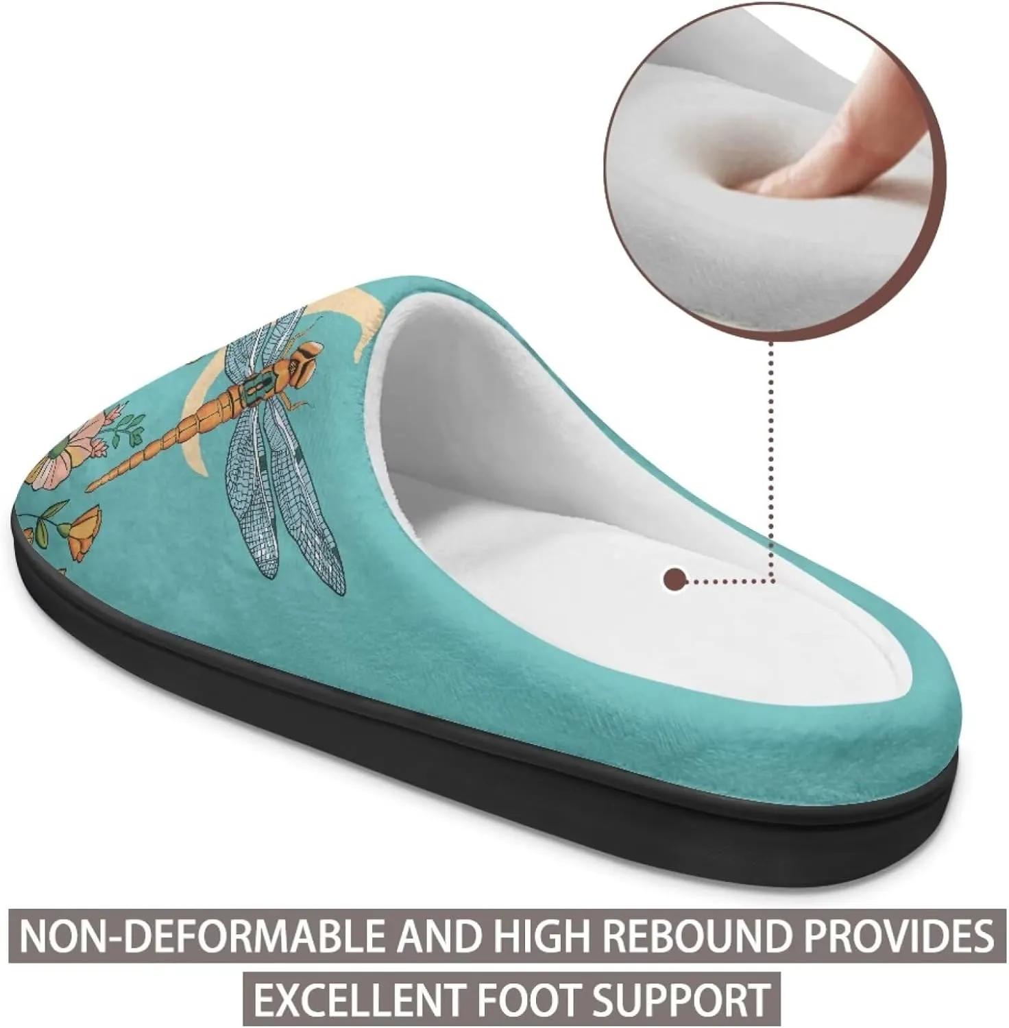 Jeiento Dragonfly Slippers for Women Warm Closed Toe Slipper Winter House Shoes Fuzzy Slippers