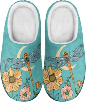 Jeiento Dragonfly Slippers for Women Warm Closed Toe Slipper Winter House Shoes Fuzzy Slippers