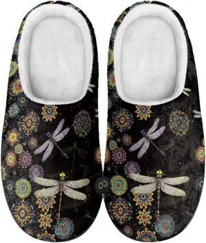 Jeiento Dragonfly Slippers for Women Warm Closed Toe Slipper Winter House Shoes Fuzzy Slippers