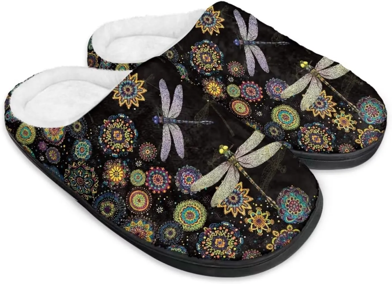 Jeiento Dragonfly Slippers for Women Warm Closed Toe Slipper Winter House Shoes Fuzzy Slippers