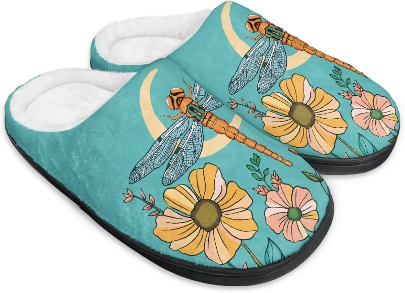 Jeiento Dragonfly Slippers for Women Warm Closed Toe Slipper Winter House Shoes Fuzzy Slippers