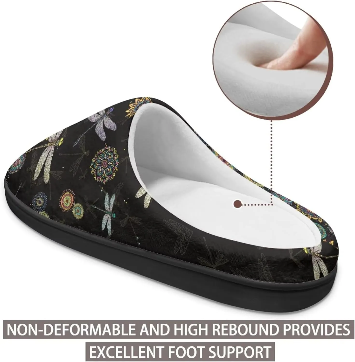 Jeiento Dragonfly Slippers for Women Warm Closed Toe Slipper Winter House Shoes Fuzzy Slippers