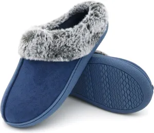 Jerzmy Fuzzy Slippers for Women, Memory Foam Cushion Womens House Slippers Suede Fluffy Faux Fur Lining Comfy Home Shoes for Indoor Outdoor Bedroom Garden Winter