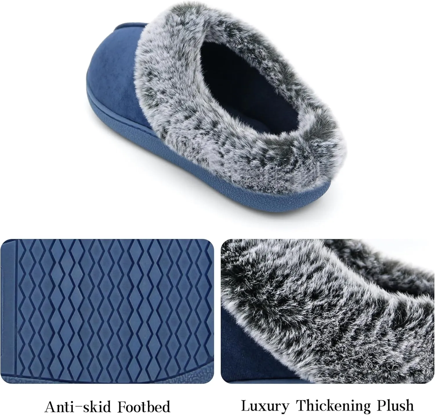 Jerzmy Fuzzy Slippers for Women, Memory Foam Cushion Womens House Slippers Suede Fluffy Faux Fur Lining Comfy Home Shoes for Indoor Outdoor Bedroom Garden Winter