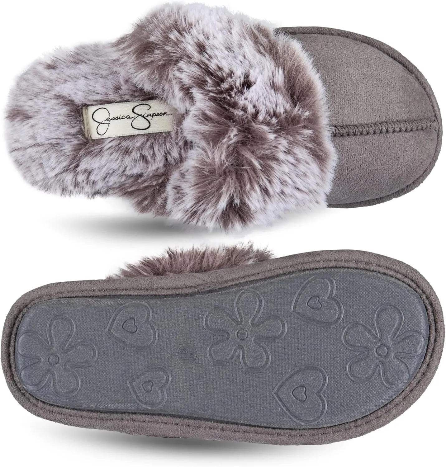 Jessica Simpson Girls Comfy Slippers - Cute Faux Fur Slip-on Shoes Memory Foam House Slipper