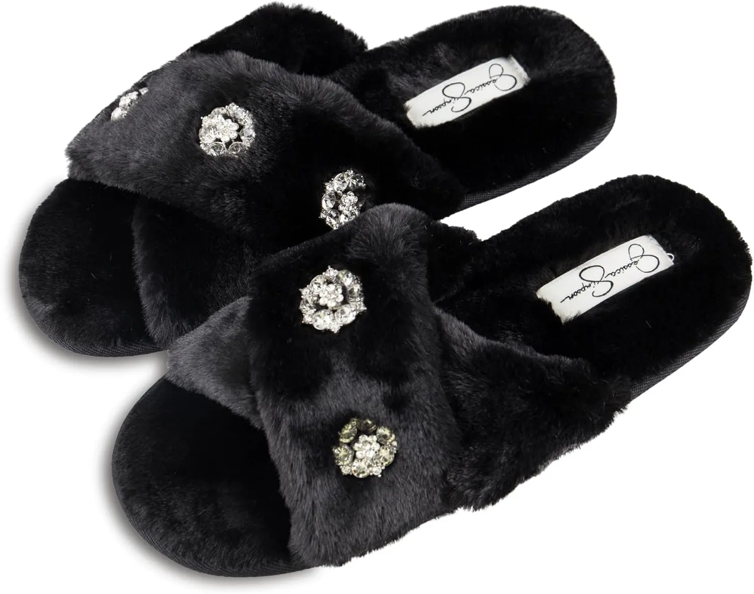Jessica Simpson Women's Fashion Faux Feather Slide-On Memory Foam Slipper