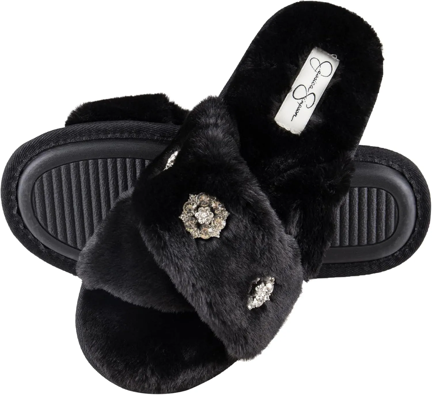 Jessica Simpson Women's Fashion Faux Feather Slide-On Memory Foam Slipper