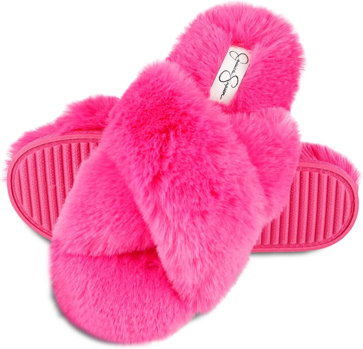 Jessica Simpson Women's Fashion Faux Feather Slide-On Memory Foam Slipper