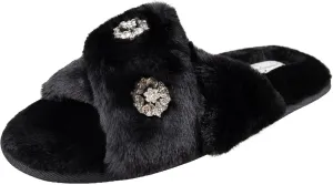 Jessica Simpson Women's Fashion Faux Feather Slide-On Memory Foam Slipper