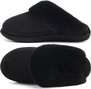 jiajiale Women's Memory Foam Slippers Ladies Slip On Arch Support Suede Scuff Slipper Cozy Fuzzy Faux Fur Winter House Shoes Indoor Outdoor